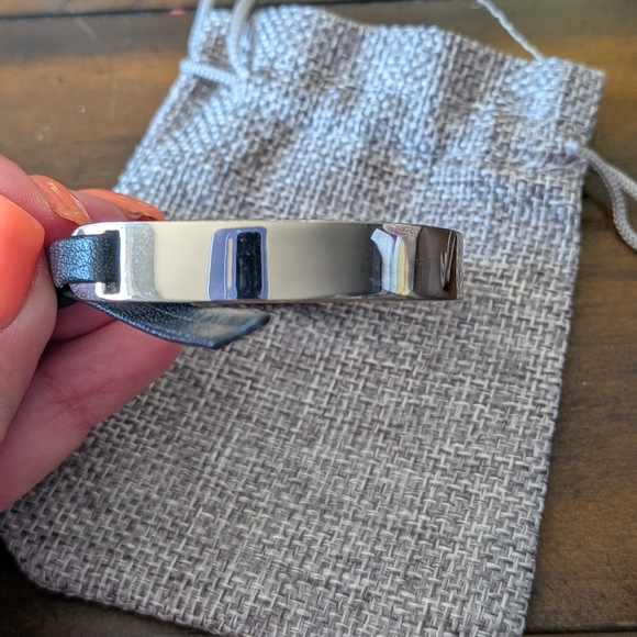 Coach Metallic Silver Bracelet with Black Leather Accents - Picture 5 of 7